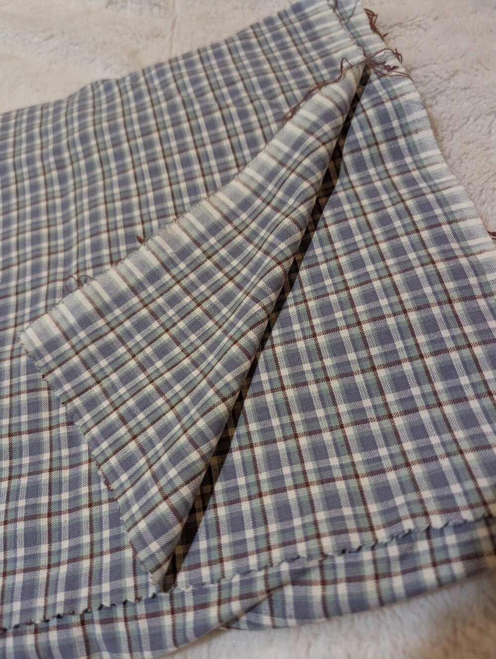 Fabric brown blue plaid